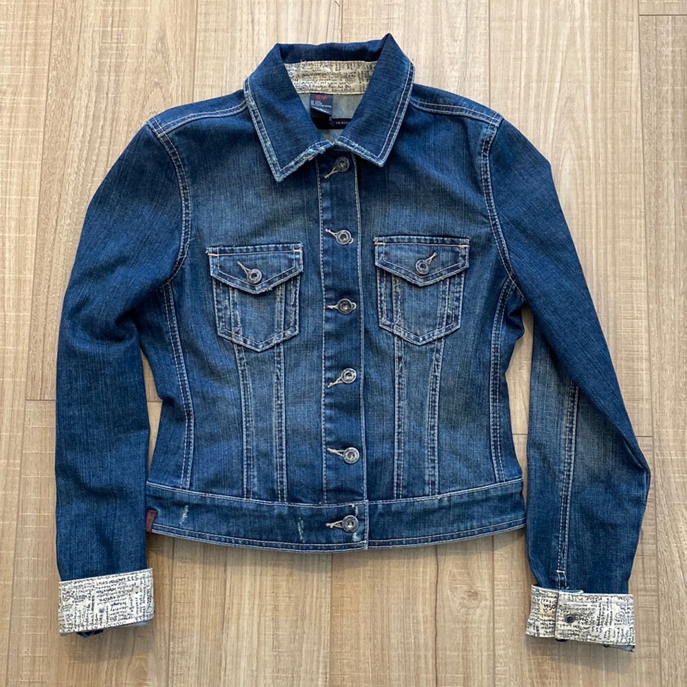 Buffalo Jean Jacket with Graffiti Details on Collar and Sleeves Size Small
